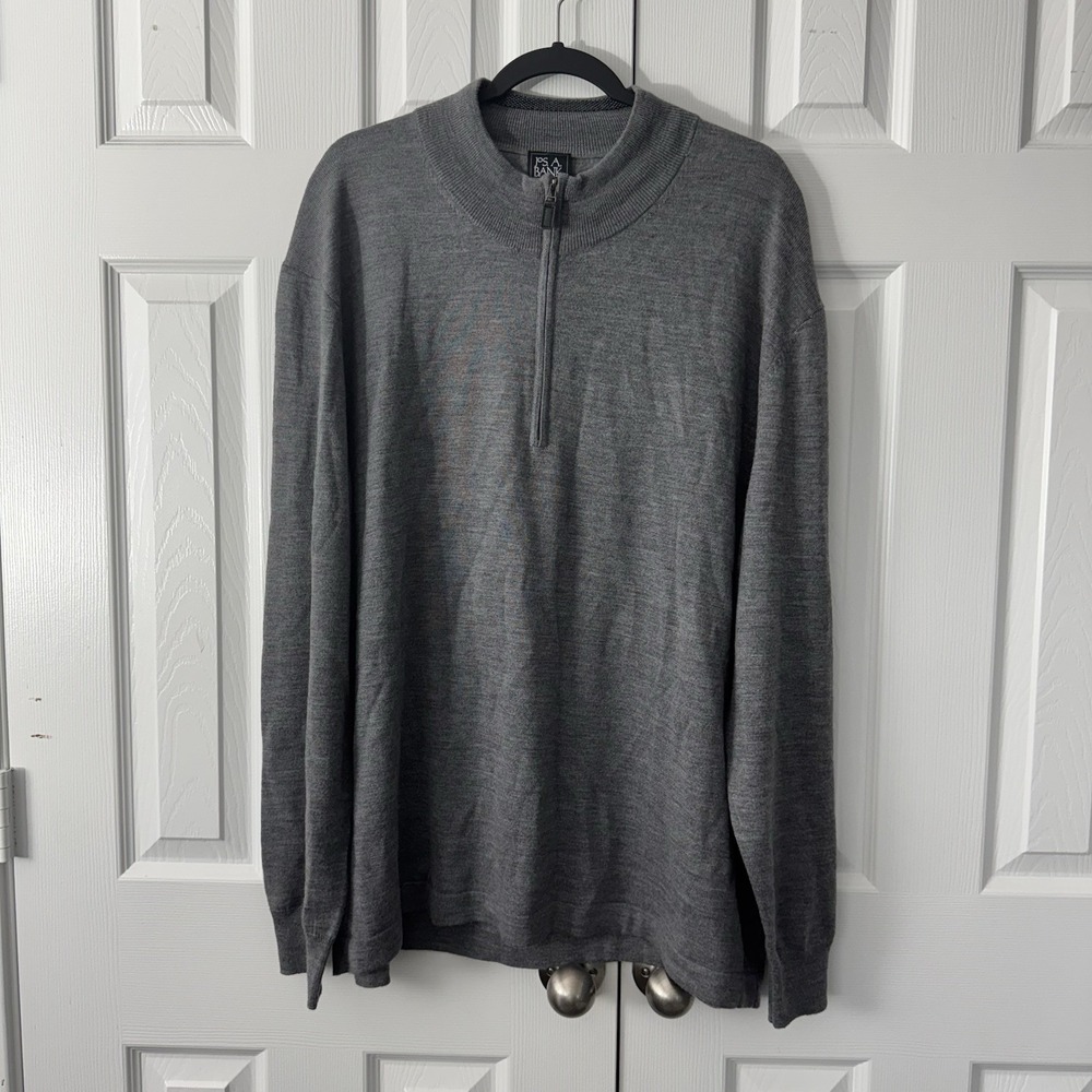 Jos A Bank Traveler Men's 3X Gray Merino Wool Quarter Zip Pullover Sweater
